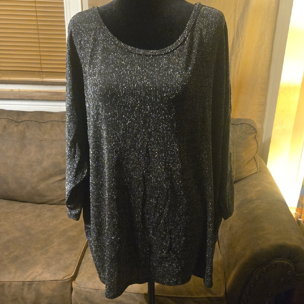 Elegant Quarter Sleeve Black Shimmer Blouse Size 3x